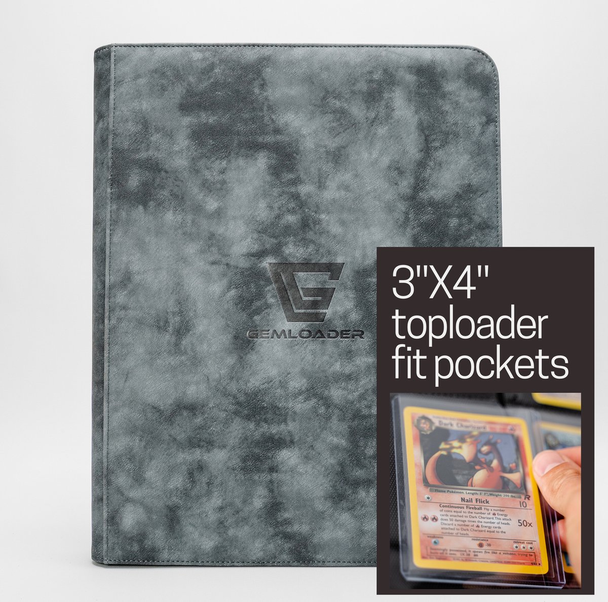 Gemoader Premium 3X4 toploader fit, Pokemon kaarten verzamelmap [216 pockets] Grijs